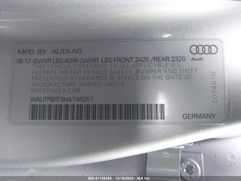 VIN WAUTPBFF3HA146251 2017 Audi A3, E-Tron 1.4T Pre... no.9