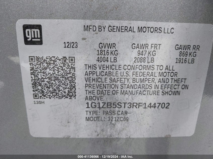 2024 CHEVROLET MALIBU FWD LS - 1G1ZB5ST3RF144702