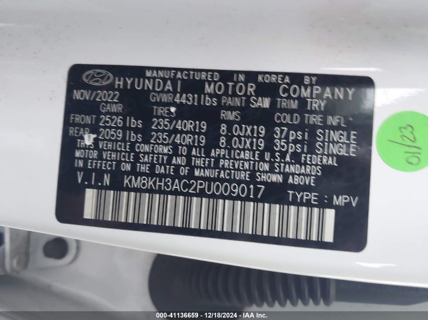 2023 Hyundai Kona N VIN: KM8KH3AC2PU009017 Lot: 41136659