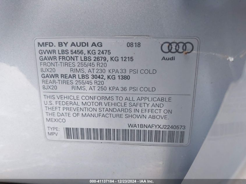 VIN WA1BNAFYXJ2240573 2018 AUDI Q5 no.9