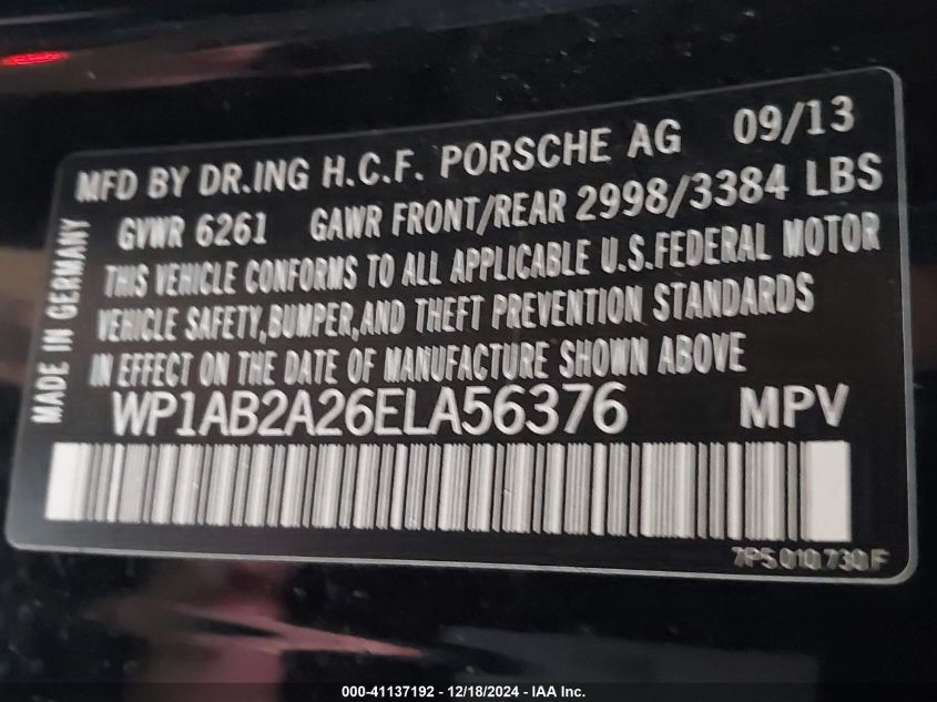 VIN WP1AB2A26ELA56376 2014 PORSCHE CAYENNE no.9