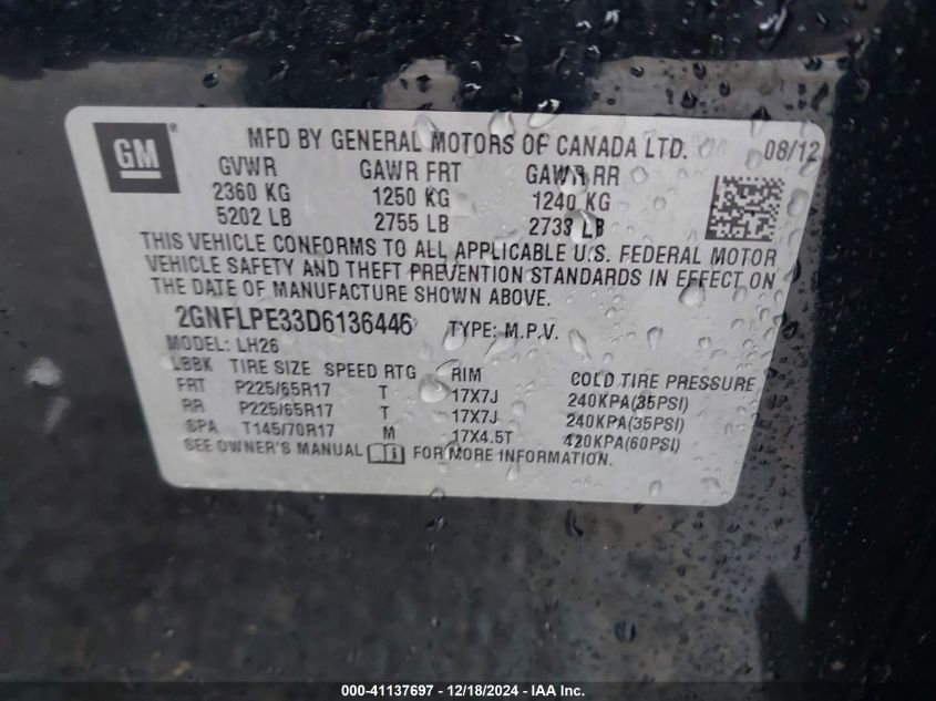 VIN 2GNFLPE33D6136446 2013 Chevrolet Equinox, 2LT no.9