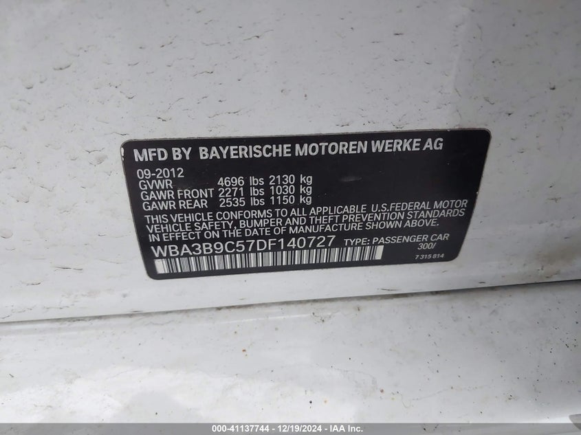 2013 BMW 335I XDRIVE - WBA3B9C57DF140727