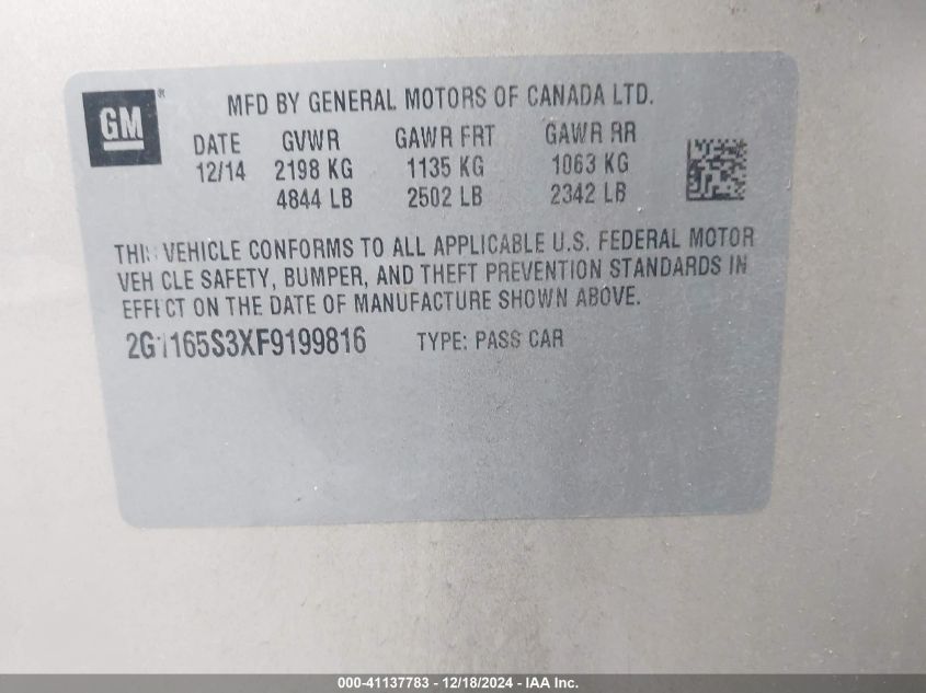 VIN 2G1165S3XF9199816 2015 CHEVROLET IMPALA no.9