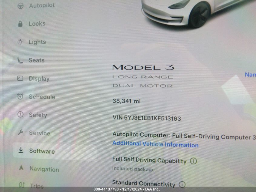 2019 Tesla Model 3 Long Range/Performance VIN: 5YJ3E1EB1KF513163 Lot: 41137790