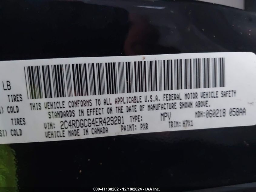 VIN 2C4RDGCG4ER429281 2014 Dodge Grand Caravan, Sxt no.9