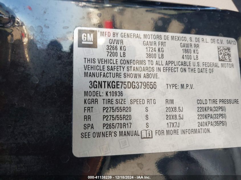 VIN 3GNTKGE75DG379656 2013 CHEVROLET AVALANCHE no.9