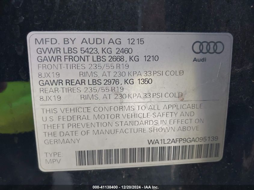 VIN WA1L2AFP9GA095139 2016 Audi Q5, 2.0T Premium no.9