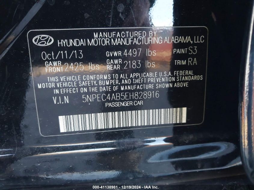 VIN 5NPEC4AB5EH828916 2014 HYUNDAI SONATA no.9