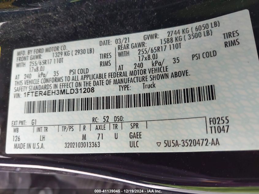 2021 FORD RANGER XLT - 1FTER4EH3MLD31208