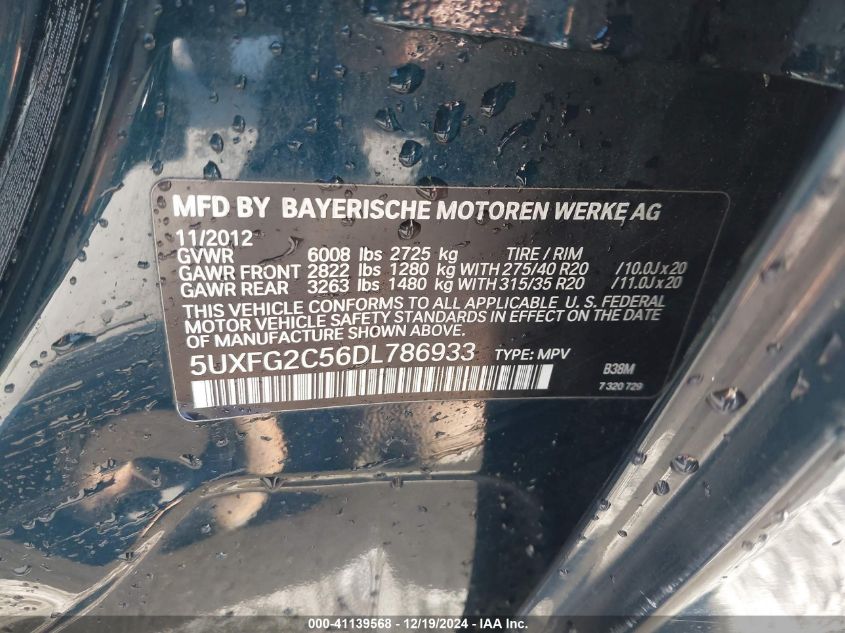 VIN 5UXFG2C56DL786933 2013 BMW X6, Xdrive35I no.9