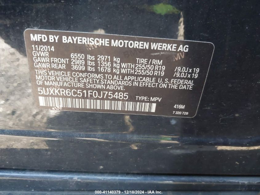 VIN 5UXKR6C51F0J75485 2015 BMW X5, Xdrive50I no.9