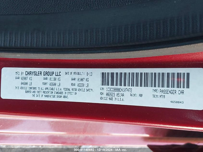 VIN 1C3CCBBB8EN107472 2014 CHRYSLER 200 no.9