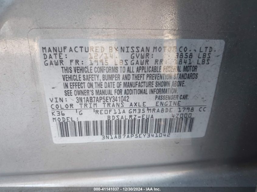 VIN 3N1AB7AP5EY341042 2014 Nissan Sentra, SR no.9