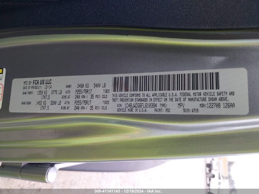 2015 JEEP WRANGLER UNLIMITED SPORT - 1C4BJWDG6FL610394