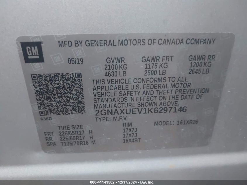 VIN 2GNAXUEV1K6297146 2019 CHEVROLET EQUINOX no.9