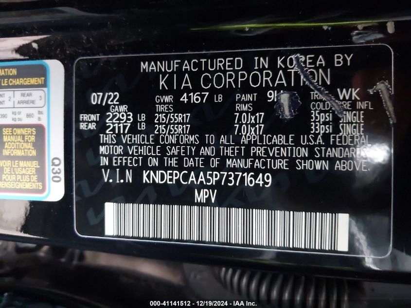 VIN KNDEPCAA5P7371649 2023 KIA SELTOS LX