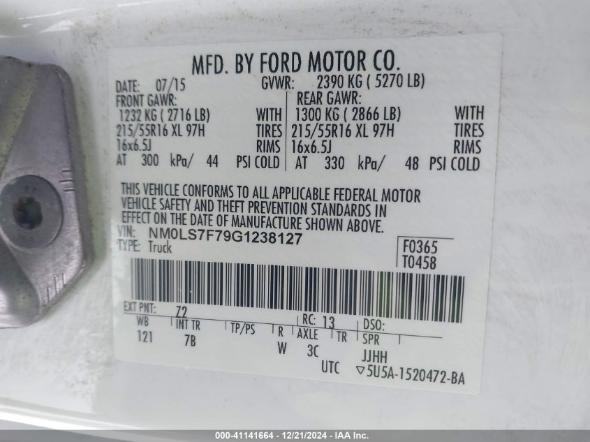 VIN NM0LS7F79G1238127 2016 FORD TRANSIT CONNECT no.9