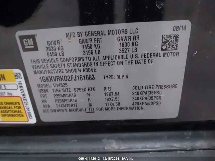 VIN 1GKKVRKD2FJ161083 2015 GMC ACADIA no.9