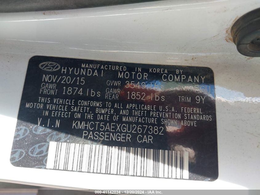 VIN KMHCT5AEXGU267382 2016 Hyundai Accent, SE no.9