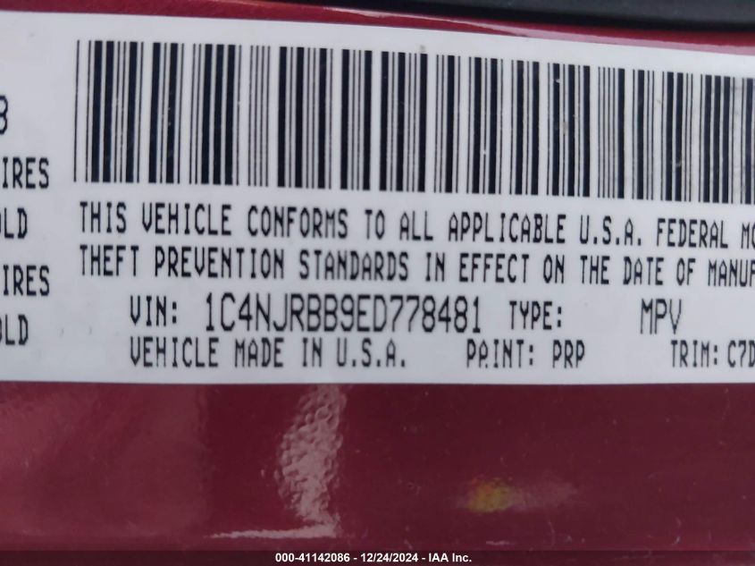 VIN 1C4NJRBB9ED778481 2014 Jeep Patriot, Sport no.9