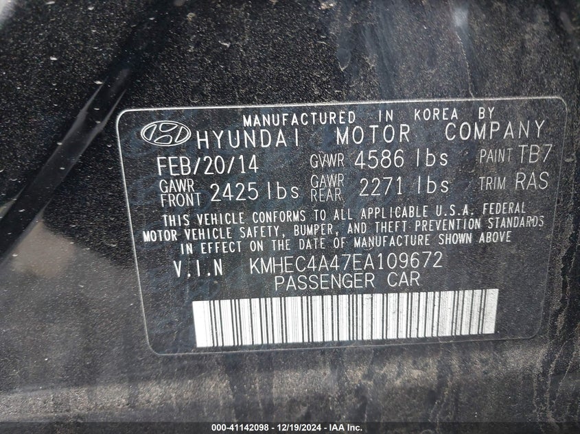 2014 HYUNDAI SONATA HYBRID - KMHEC4A47EA109672
