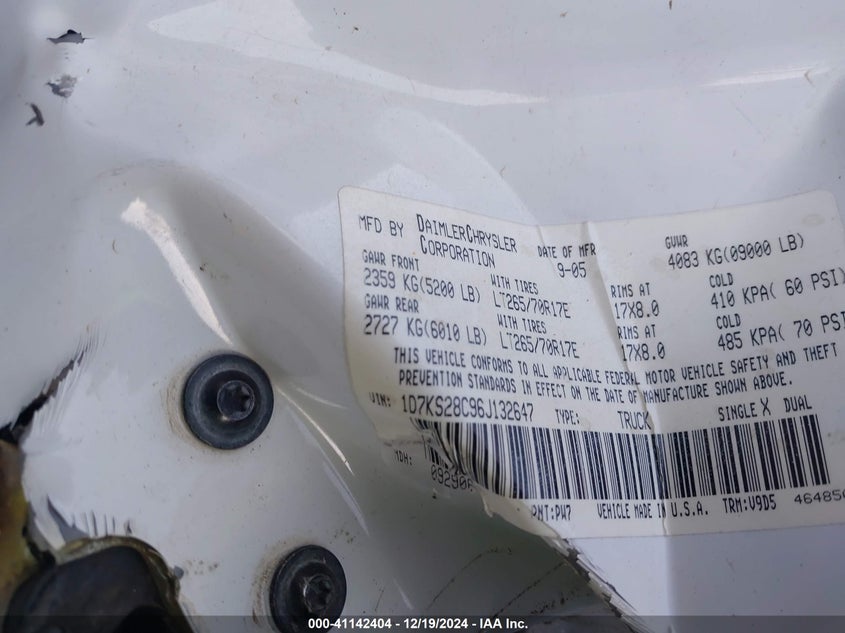 2006 DODGE RAM 2500 VIN: 1D7KS28C96J132647
