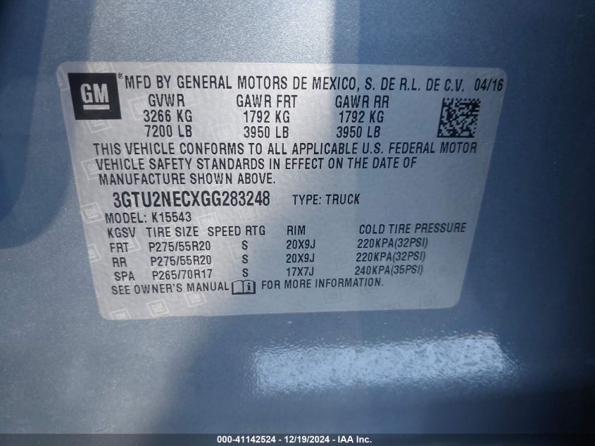 VIN 3GTU2NECXGG283248 2016 GMC Sierra, 1500 Slt no.9