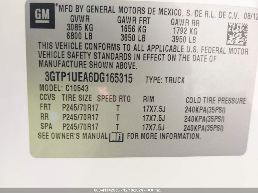 VIN 3GTP1UEA6DG165315 2013 GMC SIERRA 1500 no.9