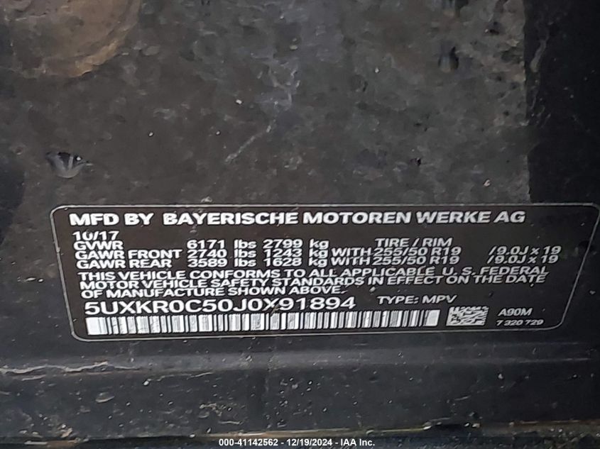 VIN 5UXKR0C50J0X91894 2018 BMW X5, Xdrive35I no.9