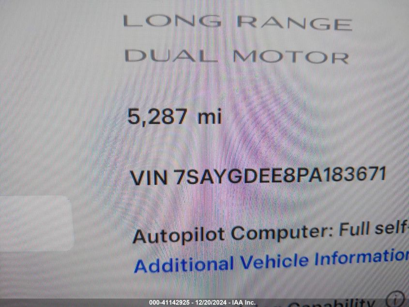 2023 Tesla Model Y Awd/Long Range Dual Motor All-Wheel Drive VIN: 7SAYGDEE8PA183671 Lot: 41142925