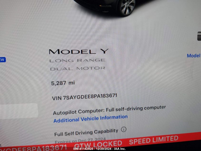 2023 Tesla Model Y Awd/Long Range Dual Motor All-Wheel Drive VIN: 7SAYGDEE8PA183671 Lot: 41142925