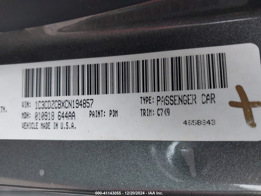 2012 DODGE AVENGER VIN: 1C3CDZCBXCN194857