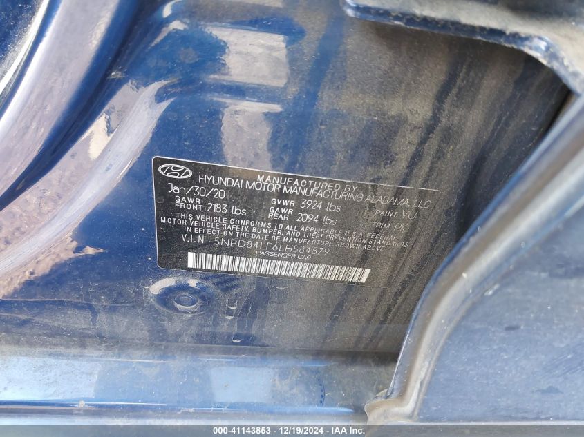 VIN 5NPD84LF6LH584879 2020 Hyundai Elantra, Sel no.9