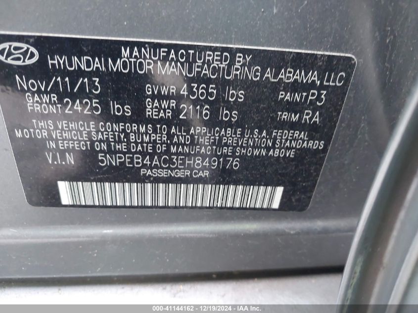 2014 HYUNDAI SONATA GLS - 5NPEB4AC3EH849176