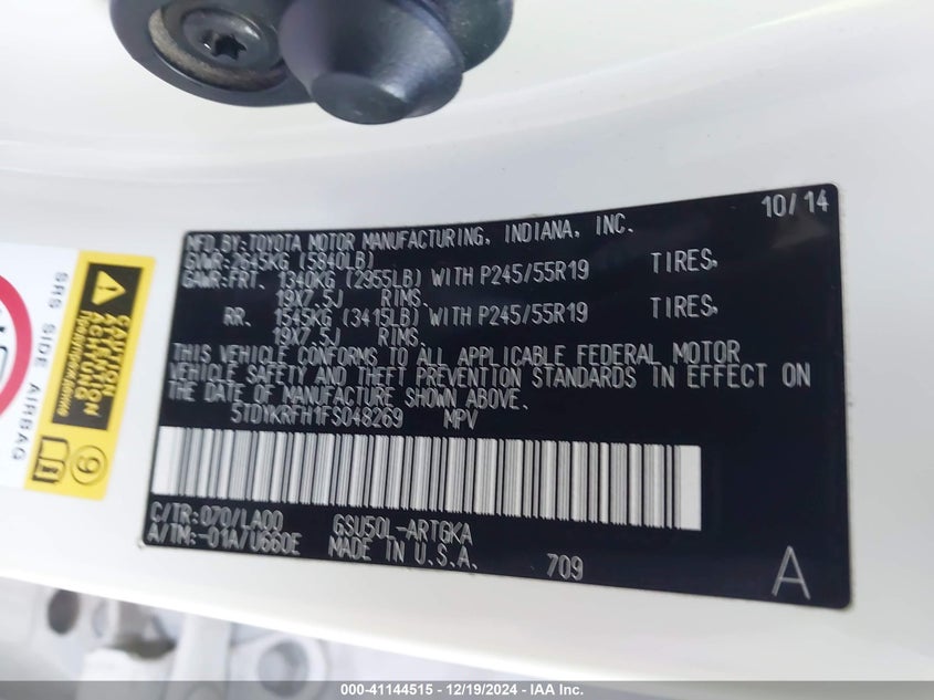 2015 TOYOTA HIGHLANDER LIMITED V6 - 5TDYKRFH1FS048269