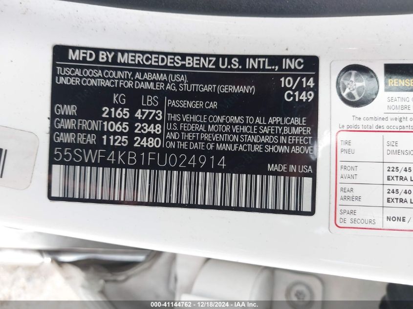 VIN 55SWF4KB1FU024914 2015 Mercedes-Benz C 300, 4Ma... no.9