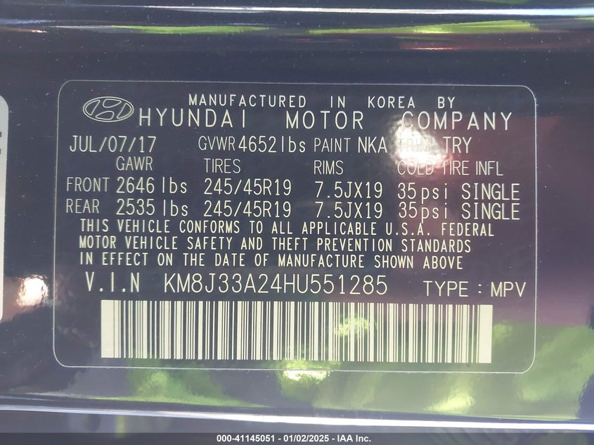 2017 HYUNDAI TUCSON SPORT - KM8J33A24HU551285