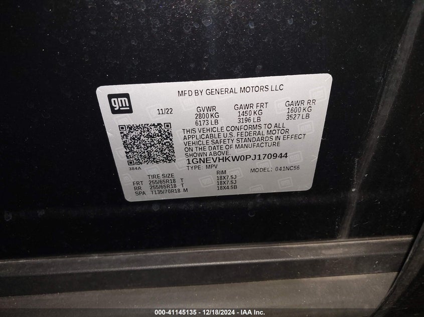 2023 CHEVROLET TRAVERSE AWD LT LEATHER - 1GNEVHKW0PJ170944