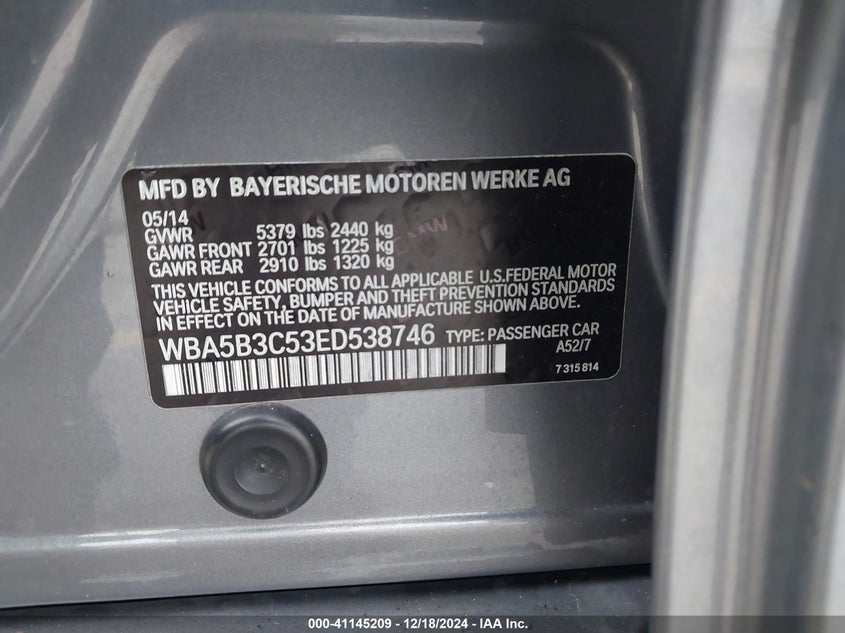 2014 BMW 535I XDRIVE - WBA5B3C53ED538746