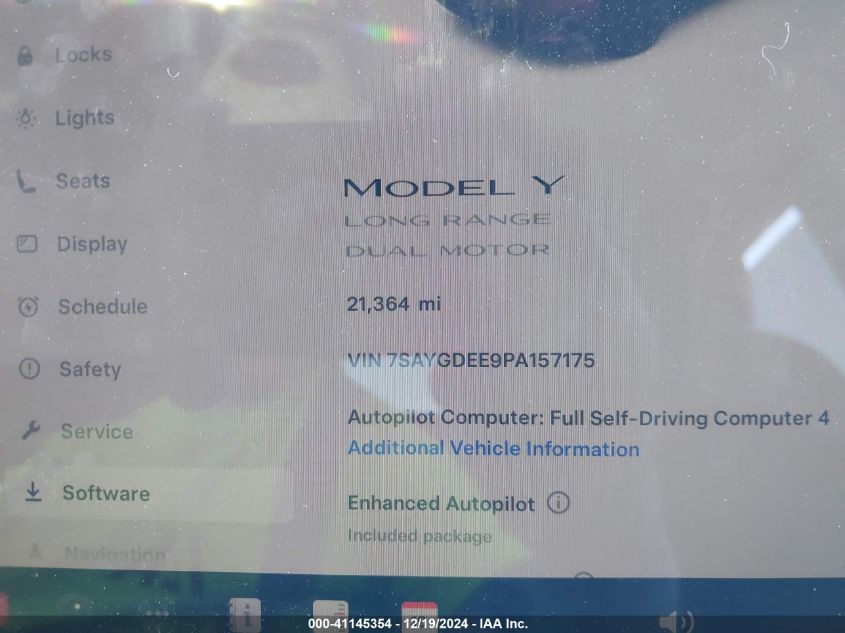 2023 Tesla Model Y Awd/Long Range Dual Motor All-Wheel Drive VIN: 7SAYGDEE9PA157175 Lot: 41145354