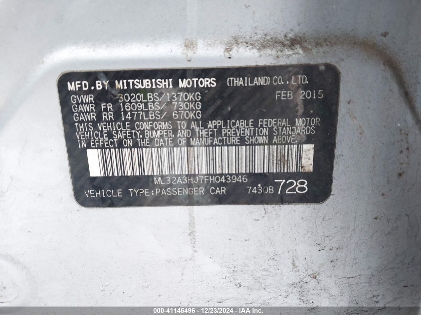 VIN ML32A3HJ7FH043946 2015 MITSUBISHI MIRAGE no.9