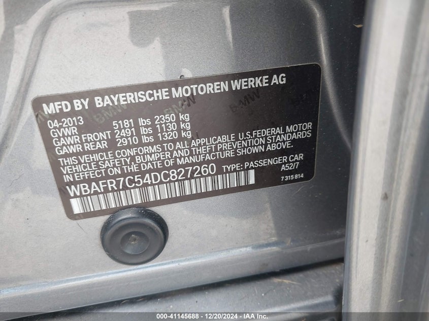 2013 BMW 535I - WBAFR7C54DC827260