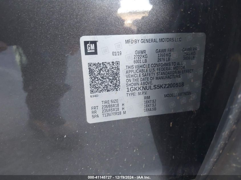 VIN 1GKKNULS5KZ200518 2019 GMC ACADIA no.9