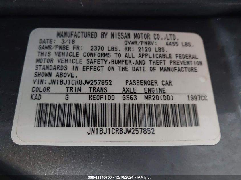 VIN JN1BJ1CR8JW257852 2018 Nissan Rogue, Sport SV no.9