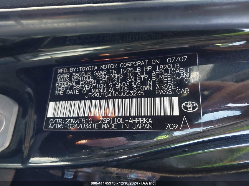 2008 SCION XD VIN: JTKKU10418J003235