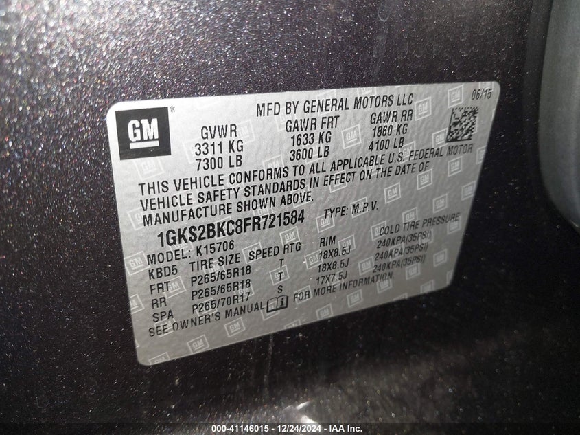 2015 GMC YUKON SLT - 1GKS2BKC8FR721584