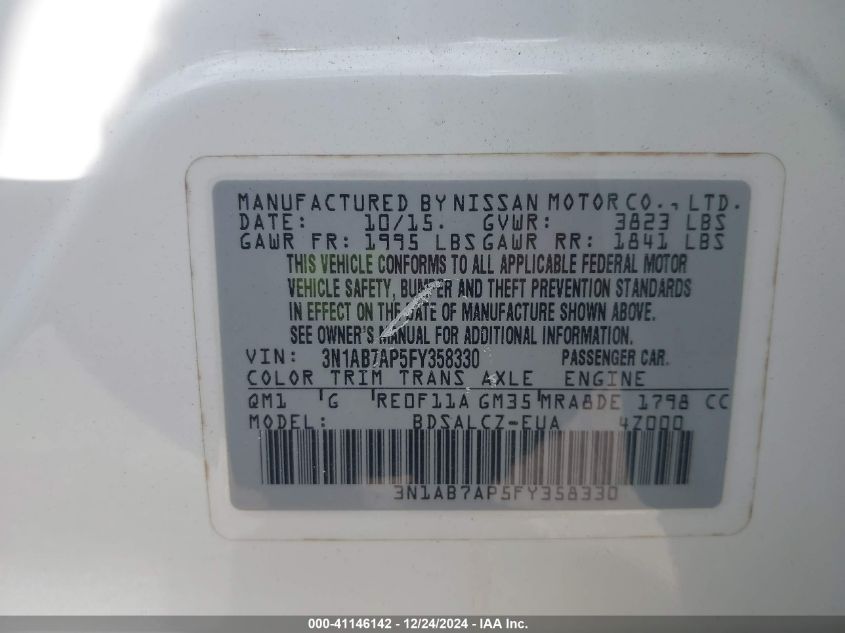 VIN 3N1AB7AP5FY358330 2015 NISSAN SENTRA no.9