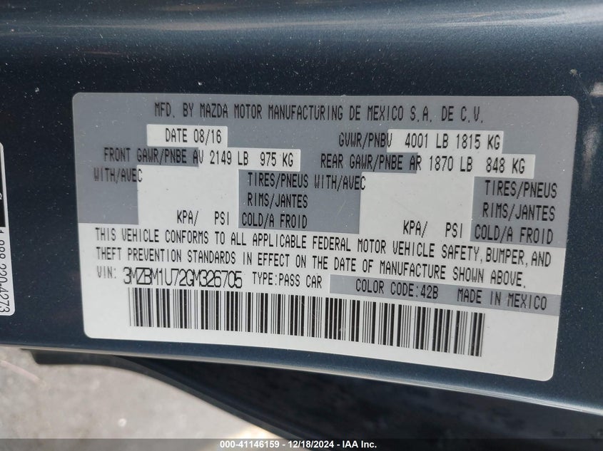 2016 MAZDA MAZDA3 I SPORT - 3MZBM1U72GM326705