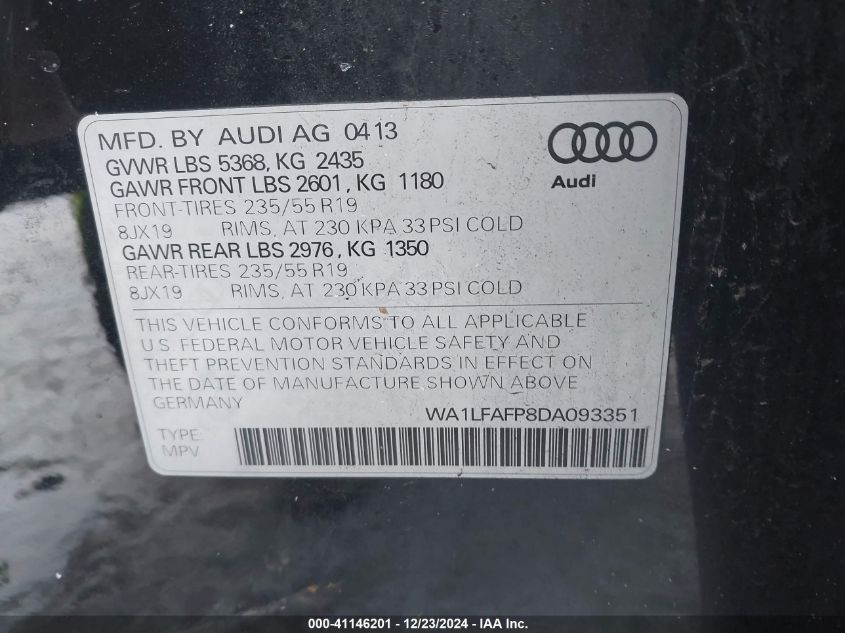 VIN WA1LFAFP8DA093351 2013 AUDI Q5 no.9